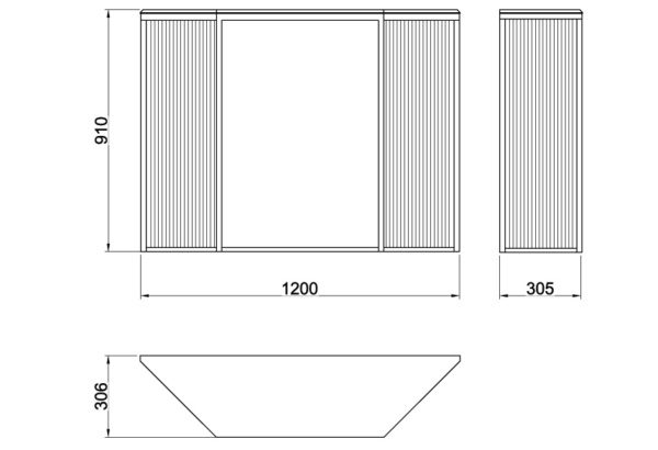 Схема с размерами консольного столика Grille из металла, СА 06