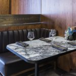 BRASS TRIMMED MARBLE TABLES FOR MOLLUSCA RESTAURANT